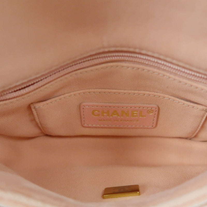 CHANEL Classic Flap Matelasse Shoulder Bag Velvet Pink Gold Hardware