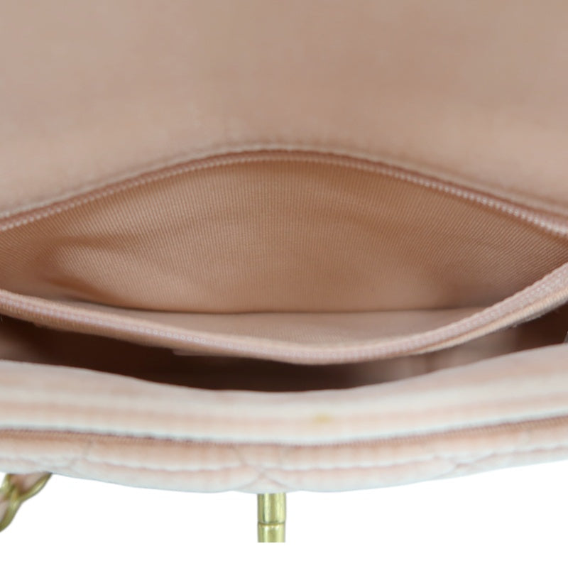 CHANEL Classic Flap Matelasse Shoulder Bag Velvet Pink Gold Hardware