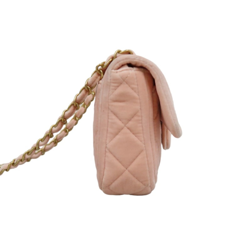 CHANEL Classic Flap Matelasse Shoulder Bag Velvet Pink Gold Hardware