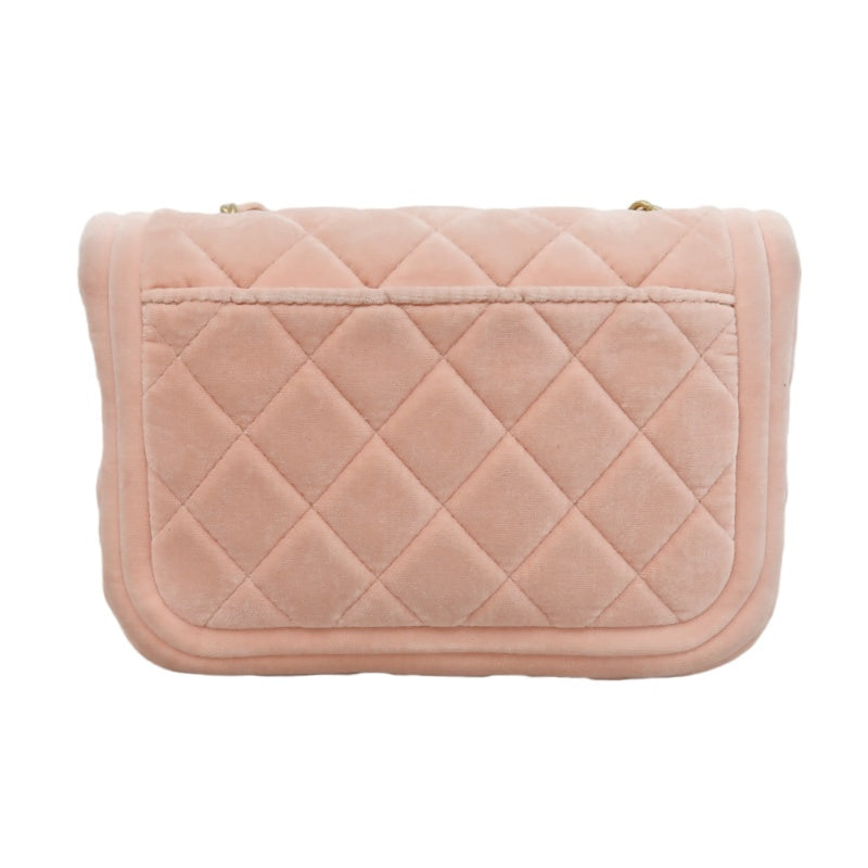 CHANEL Classic Flap Matelasse Shoulder Bag Velvet Pink Gold Hardware