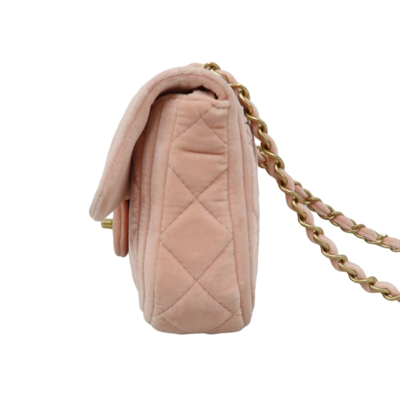 CHANEL Classic Flap Matelasse Shoulder Bag Velvet Pink Gold Hardware
