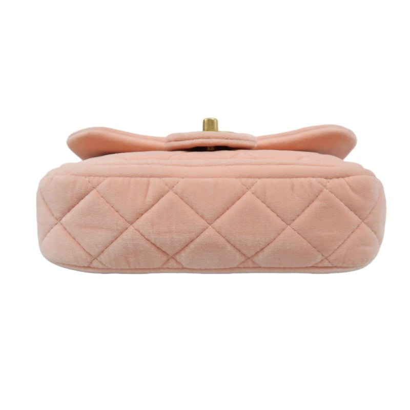 CHANEL Classic Flap Matelasse Shoulder Bag Velvet Pink Gold Hardware