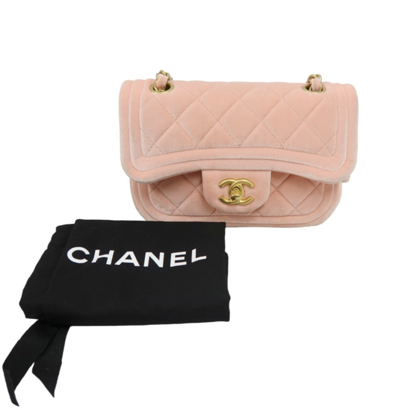 CHANEL Classic Flap Matelasse Shoulder Bag Velvet Pink Gold Hardware