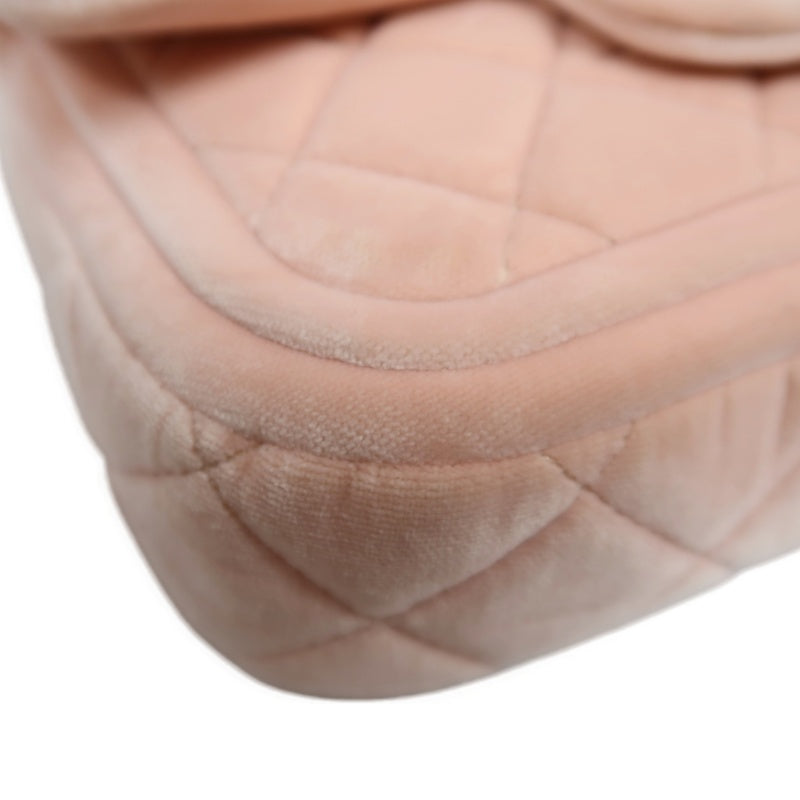 CHANEL Classic Flap Matelasse Shoulder Bag Velvet Pink Gold Hardware