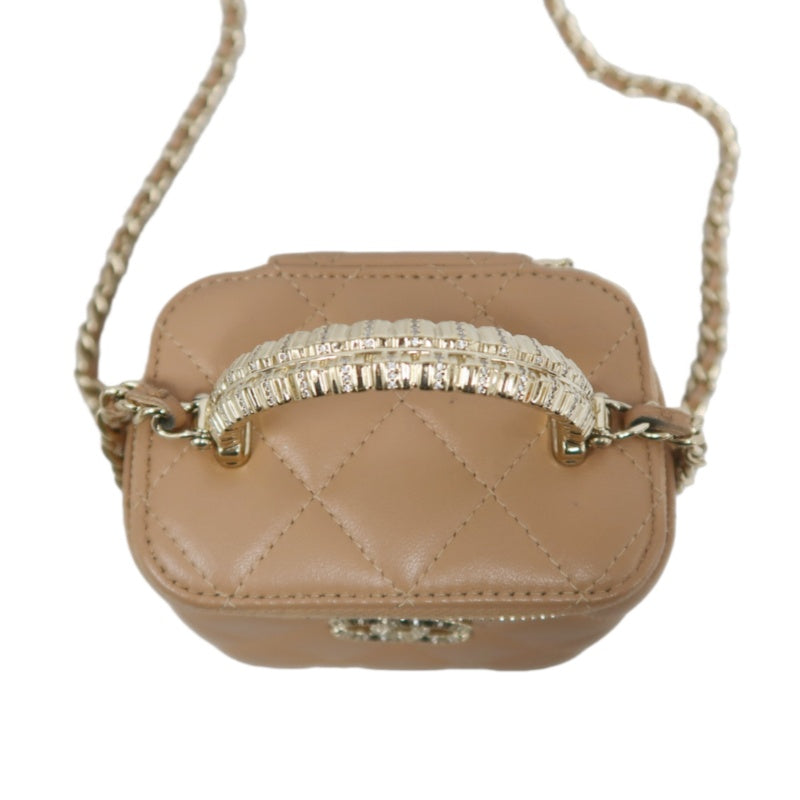 CHANEL Matelasse Small Vanity Shoulder Bag Lambskin Beige Gold Hardware
