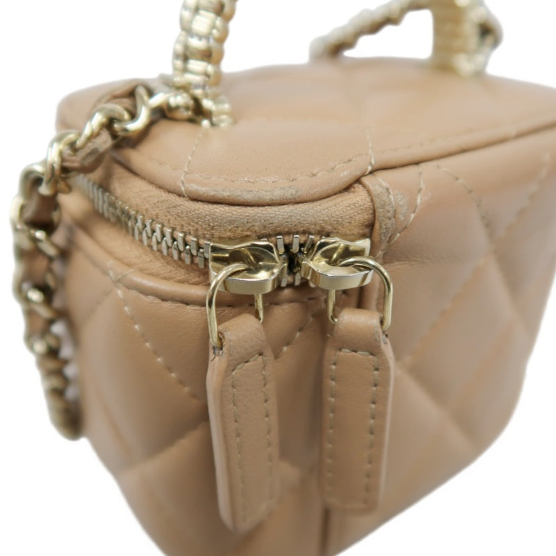 CHANEL Matelasse Small Vanity Shoulder Bag Lambskin Beige Gold Hardware