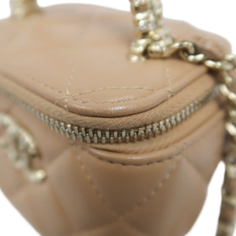 CHANEL Matelasse Small Vanity Shoulder Bag Lambskin Beige Gold Hardware
