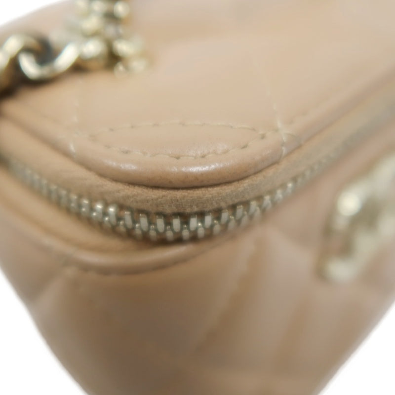 CHANEL Matelasse Small Vanity Shoulder Bag Lambskin Beige Gold Hardware