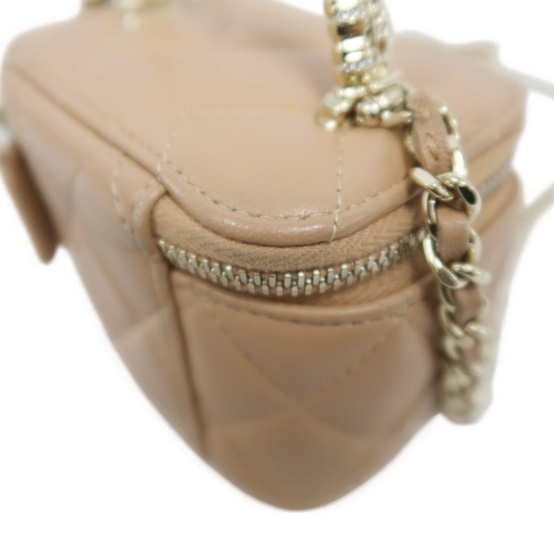 CHANEL Matelasse Small Vanity Shoulder Bag Lambskin Beige Gold Hardware