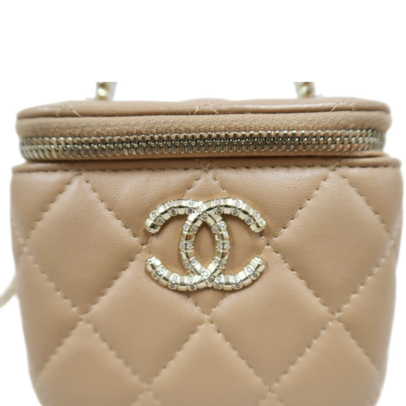 CHANEL Matelasse Small Vanity Shoulder Bag Lambskin Beige Gold Hardware
