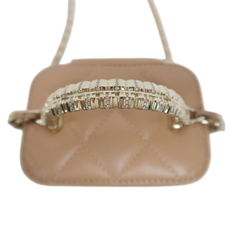 CHANEL Matelasse Small Vanity Shoulder Bag Lambskin Beige Gold Hardware