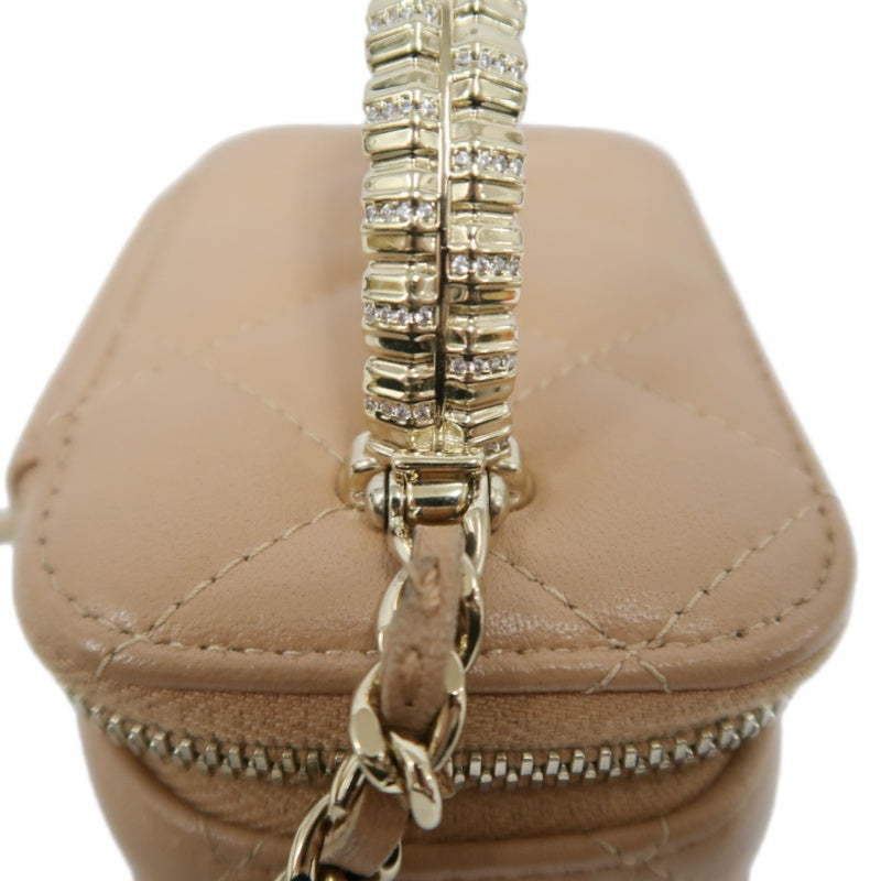 CHANEL Matelasse Small Vanity Shoulder Bag Lambskin Beige Gold Hardware