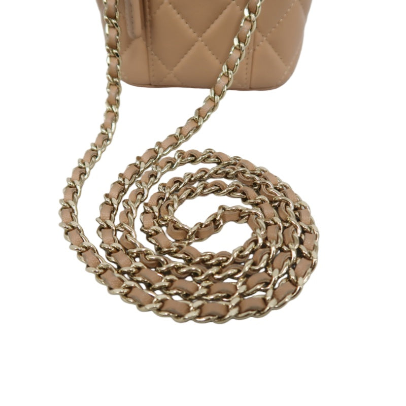 CHANEL Matelasse Small Vanity Shoulder Bag Lambskin Beige Gold Hardware