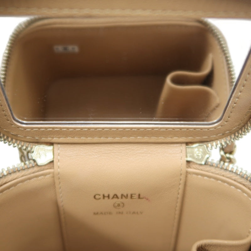 CHANEL Matelasse Small Vanity Shoulder Bag Lambskin Beige Gold Hardware