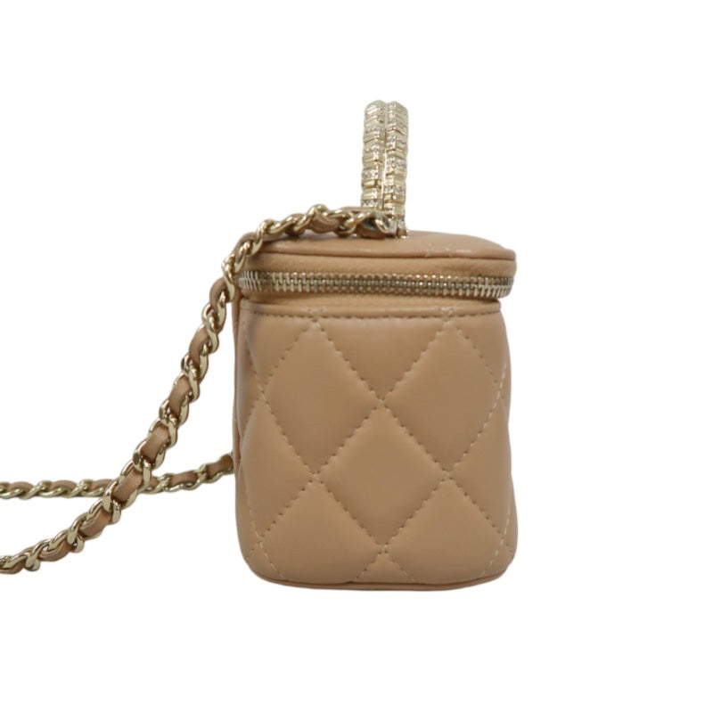 CHANEL Matelasse Small Vanity Shoulder Bag Lambskin Beige Gold Hardware
