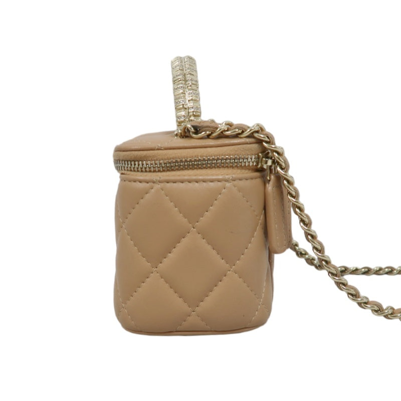 CHANEL Matelasse Small Vanity Shoulder Bag Lambskin Beige Gold Hardware