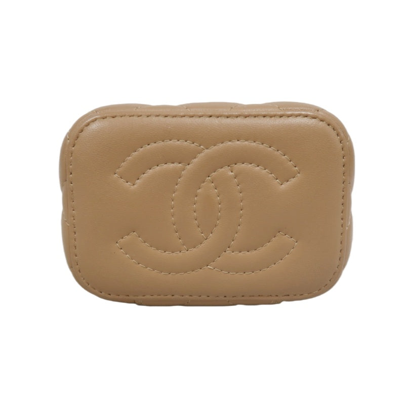 CHANEL Matelasse Small Vanity Shoulder Bag Lambskin Beige Gold Hardware