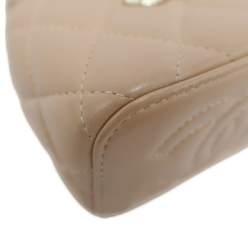 CHANEL Matelasse Small Vanity Shoulder Bag Lambskin Beige Gold Hardware