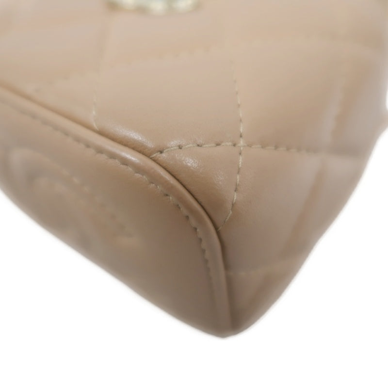 CHANEL Matelasse Small Vanity Shoulder Bag Lambskin Beige Gold Hardware
