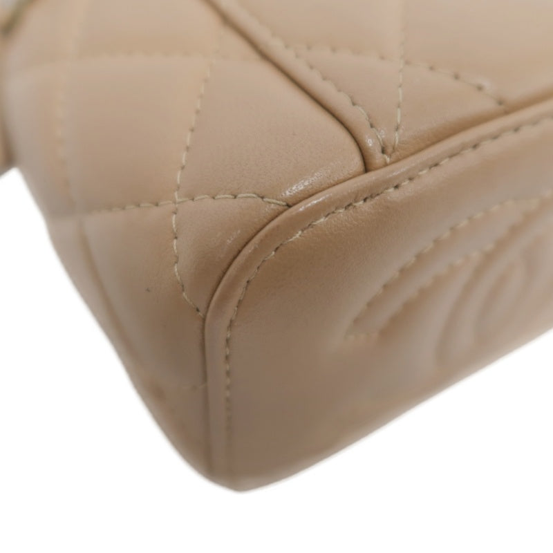 CHANEL Matelasse Small Vanity Shoulder Bag Lambskin Beige Gold Hardware