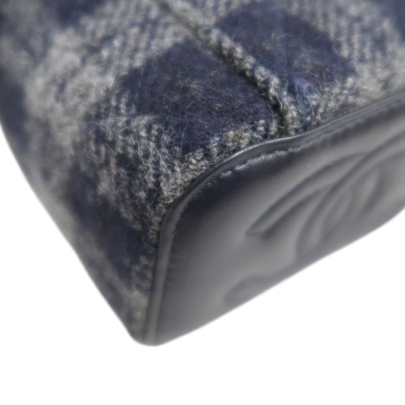 CHANEL Small Vanity Shoulder Bag Tweed Navy Blue Silver Hardware
