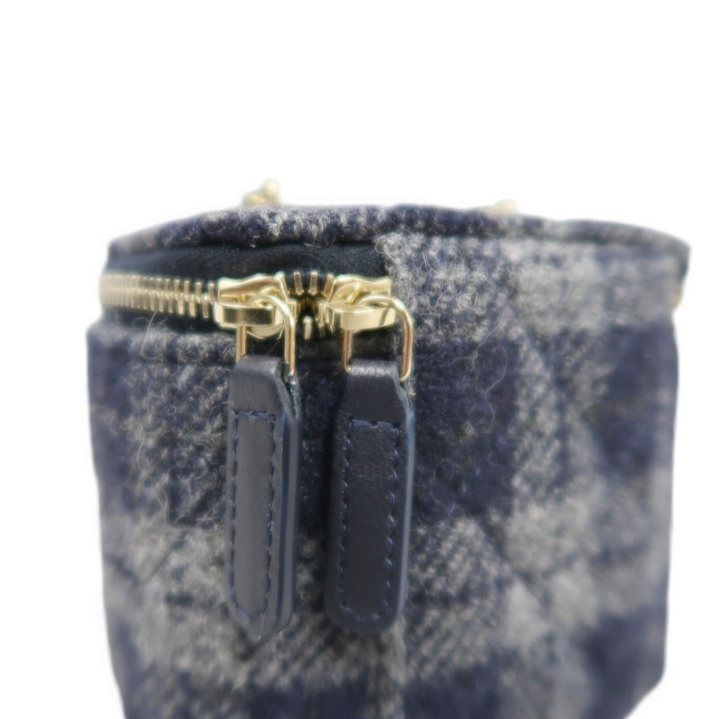 CHANEL Small Vanity Shoulder Bag Tweed Navy Blue Silver Hardware