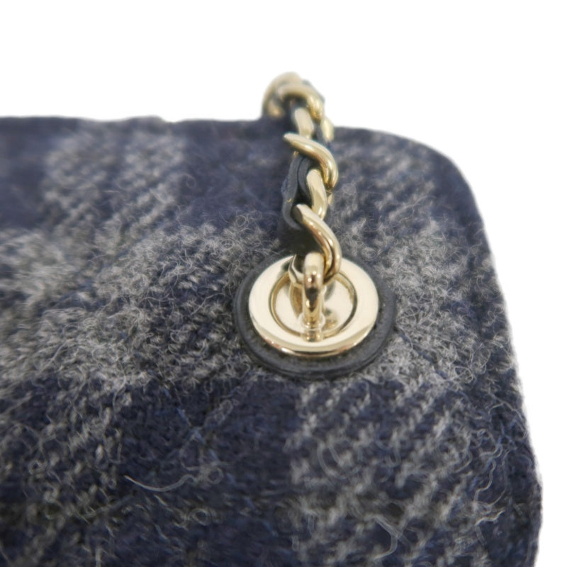 CHANEL Small Vanity Shoulder Bag Tweed Navy Blue Silver Hardware