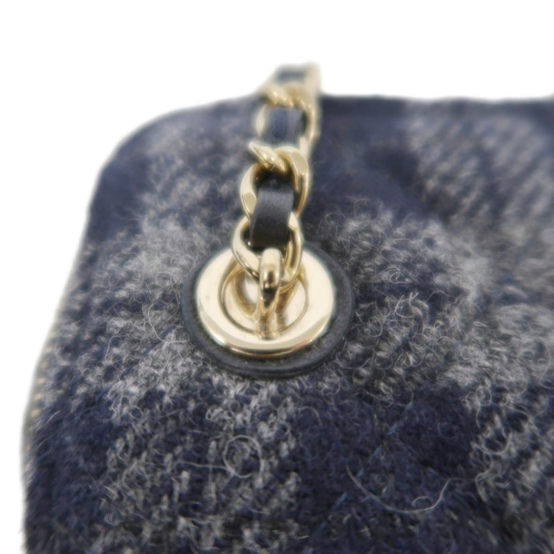 CHANEL Small Vanity Shoulder Bag Tweed Navy Blue Silver Hardware
