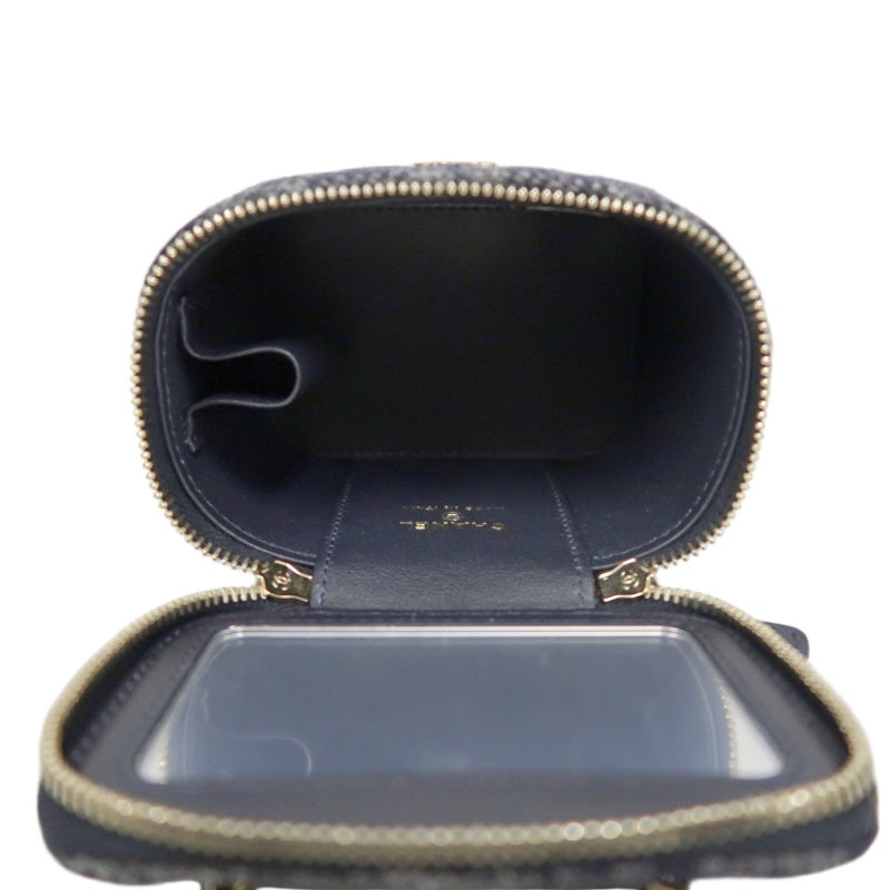 CHANEL Small Vanity Shoulder Bag Tweed Navy Blue Silver Hardware