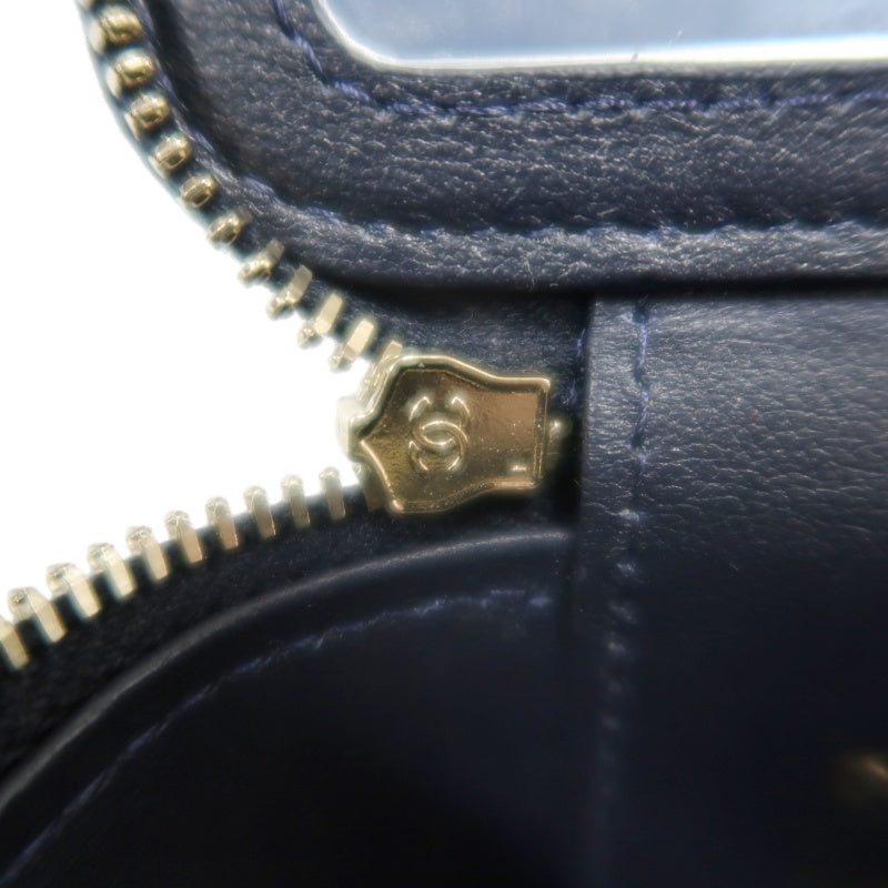 CHANEL Small Vanity Shoulder Bag Tweed Navy Blue Silver Hardware