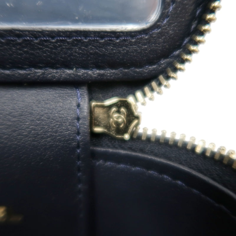 CHANEL Small Vanity Shoulder Bag Tweed Navy Blue Silver Hardware
