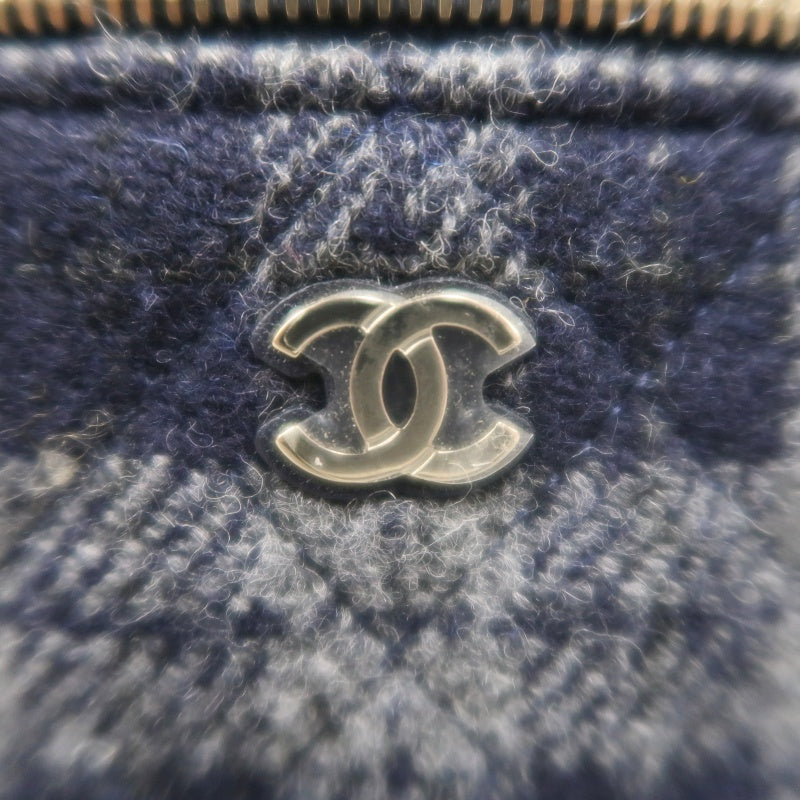 CHANEL Small Vanity Shoulder Bag Tweed Navy Blue Silver Hardware