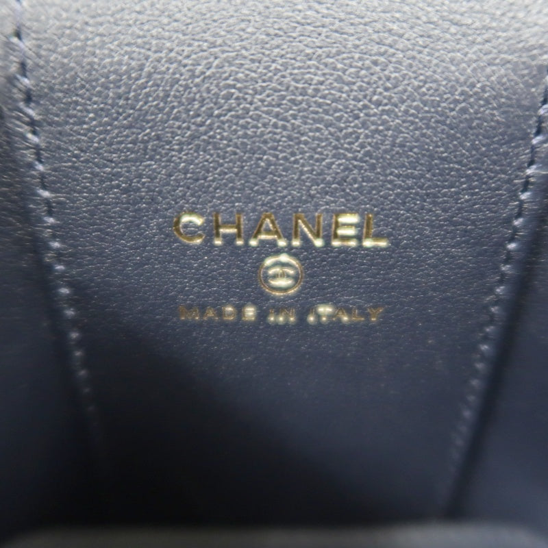 CHANEL Small Vanity Shoulder Bag Tweed Navy Blue Silver Hardware