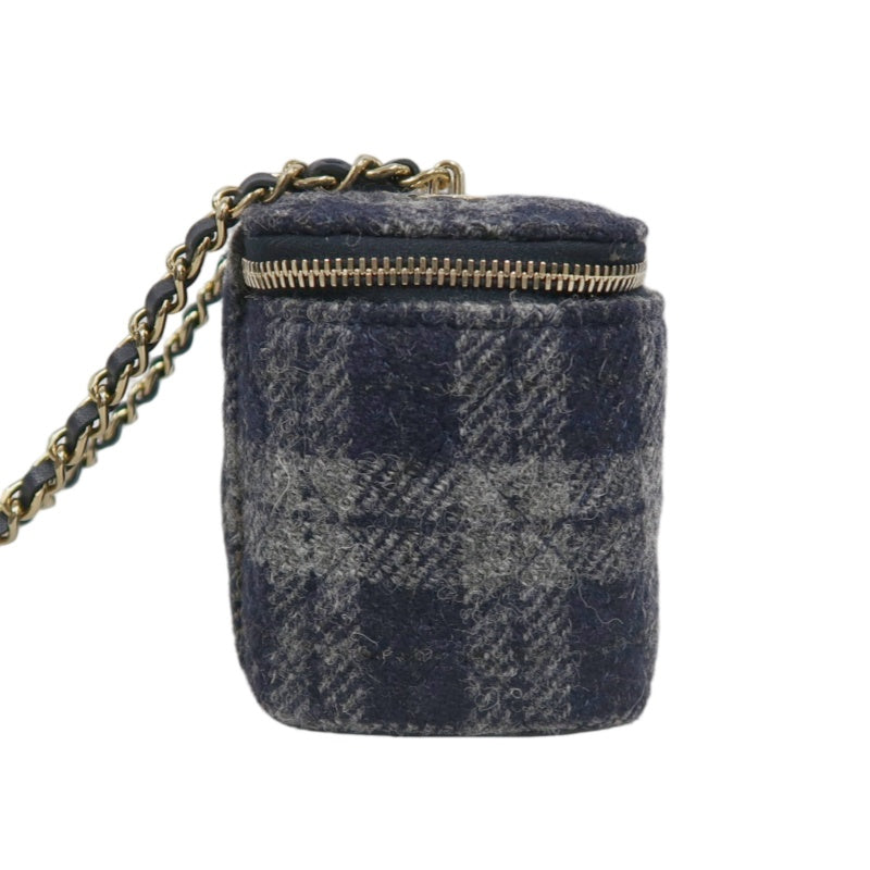 CHANEL Small Vanity Shoulder Bag Tweed Navy Blue Silver Hardware