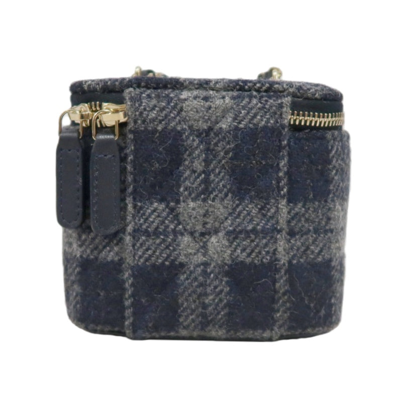 CHANEL Small Vanity Shoulder Bag Tweed Navy Blue Silver Hardware