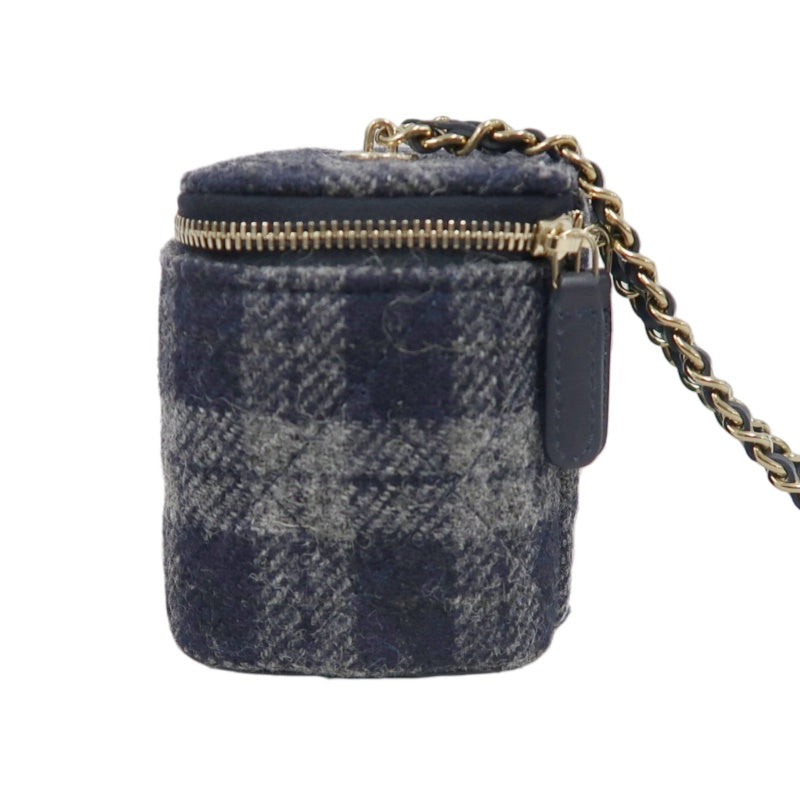 CHANEL Small Vanity Shoulder Bag Tweed Navy Blue Silver Hardware