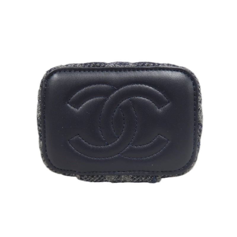 CHANEL Small Vanity Shoulder Bag Tweed Navy Blue Silver Hardware