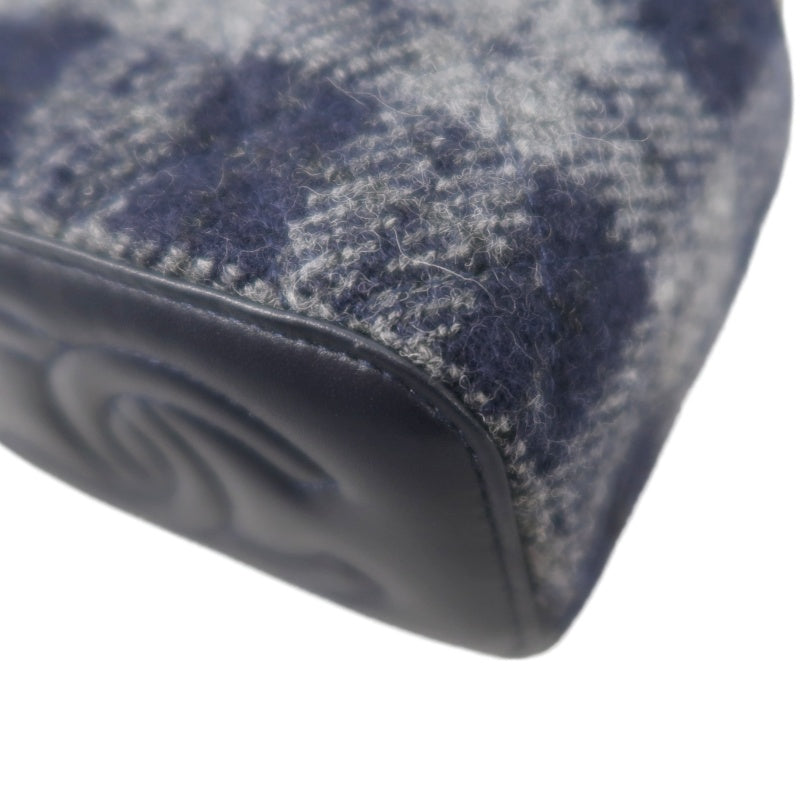 CHANEL Small Vanity Shoulder Bag Tweed Navy Blue Silver Hardware