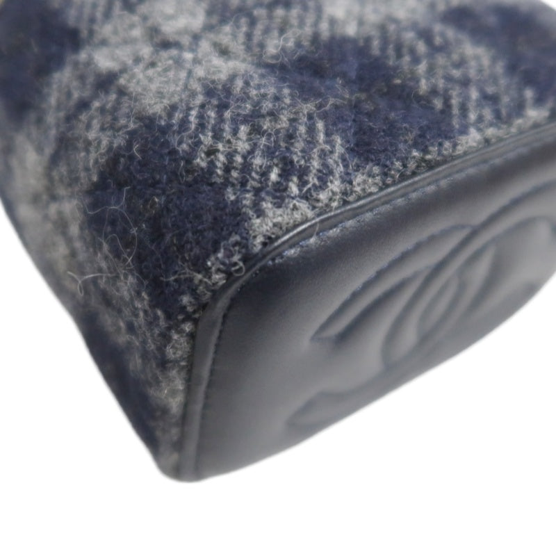 CHANEL Small Vanity Shoulder Bag Tweed Navy Blue Silver Hardware