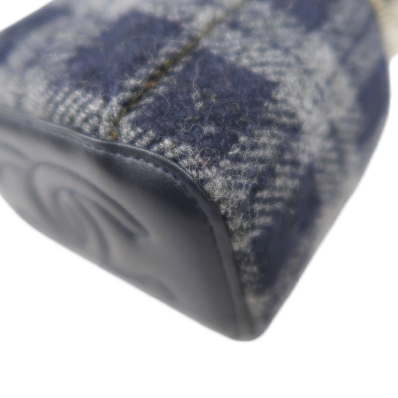 CHANEL Small Vanity Shoulder Bag Tweed Navy Blue Silver Hardware