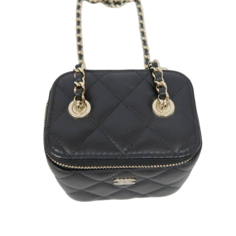 CHANEL Small Vanity Matelasse Shoulder Bag Lambskin Black Gold Hardware