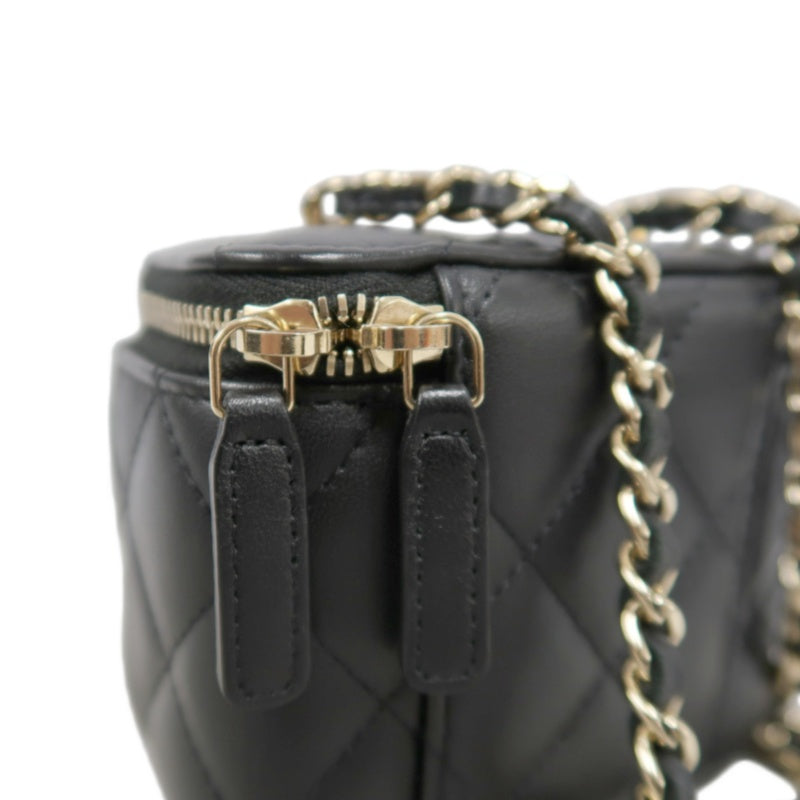 CHANEL Small Vanity Matelasse Shoulder Bag Lambskin Black Gold Hardware