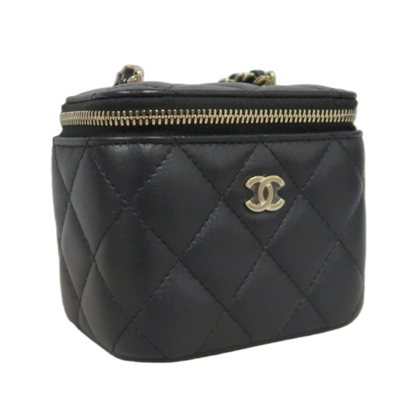 CHANEL Small Vanity Matelasse Shoulder Bag Lambskin Black Gold Hardware