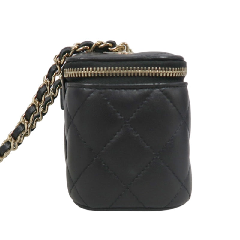 CHANEL Small Vanity Matelasse Shoulder Bag Lambskin Black Gold Hardware