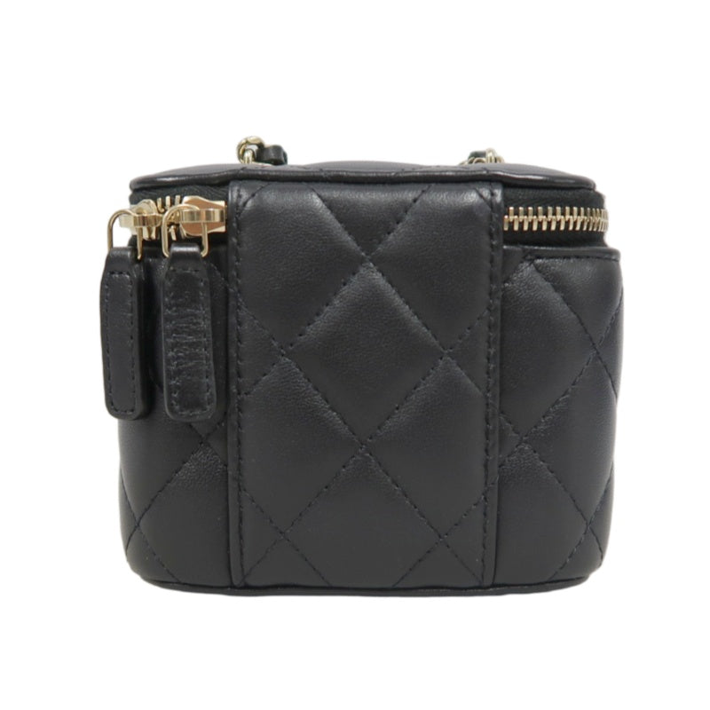 CHANEL Small Vanity Matelasse Shoulder Bag Lambskin Black Gold Hardware