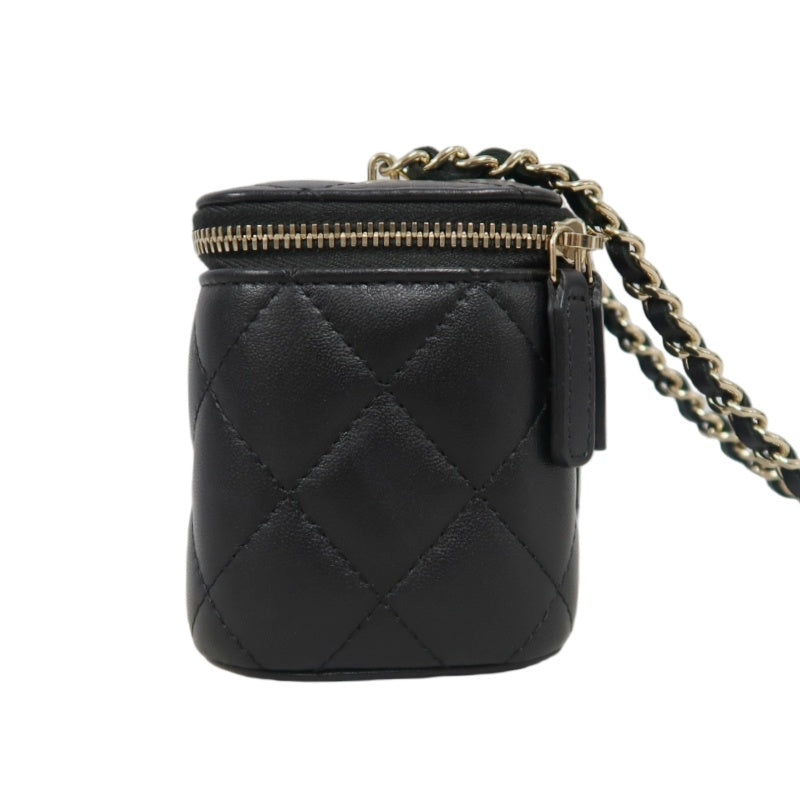 CHANEL Small Vanity Matelasse Shoulder Bag Lambskin Black Gold Hardware