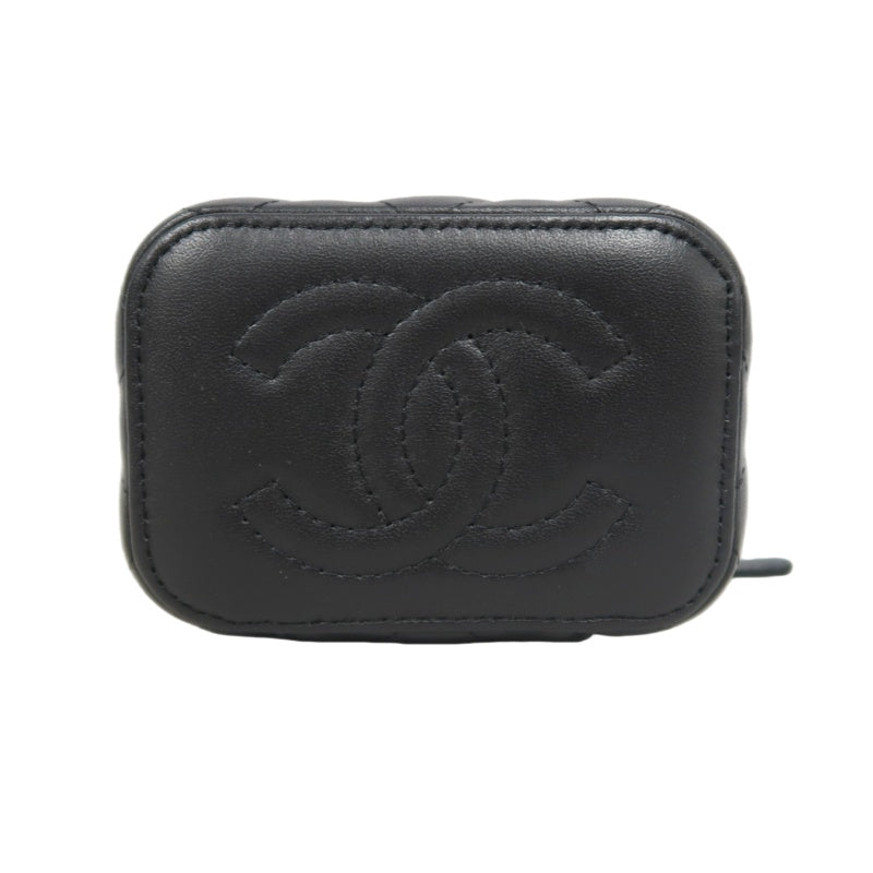 CHANEL Small Vanity Matelasse Shoulder Bag Lambskin Black Gold Hardware