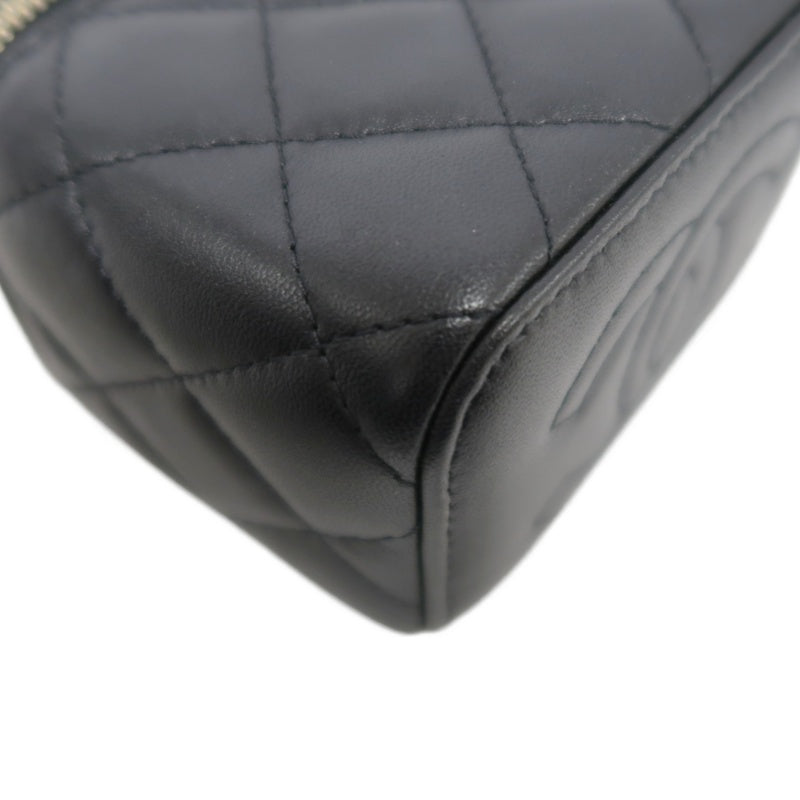CHANEL Small Vanity Matelasse Shoulder Bag Lambskin Black Gold Hardware