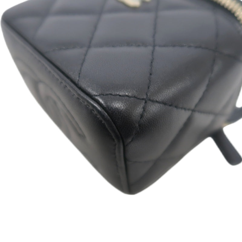 CHANEL Small Vanity Matelasse Shoulder Bag Lambskin Black Gold Hardware