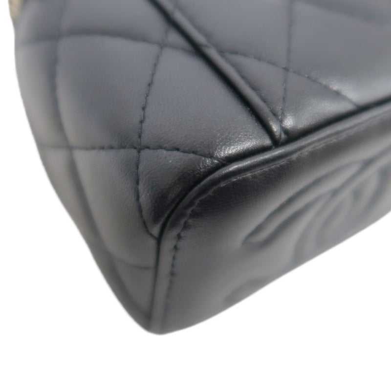CHANEL Small Vanity Matelasse Shoulder Bag Lambskin Black Gold Hardware